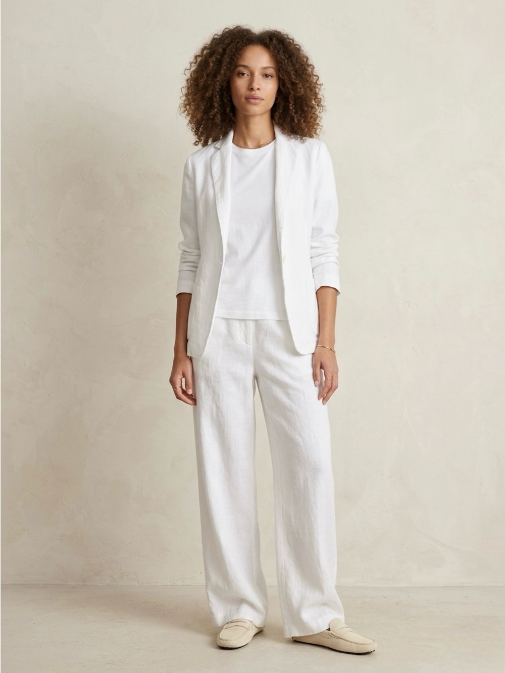 FRANK & EILEEN Dublin Italian Linen Blazer XS White Open Tailored EUC Coastal